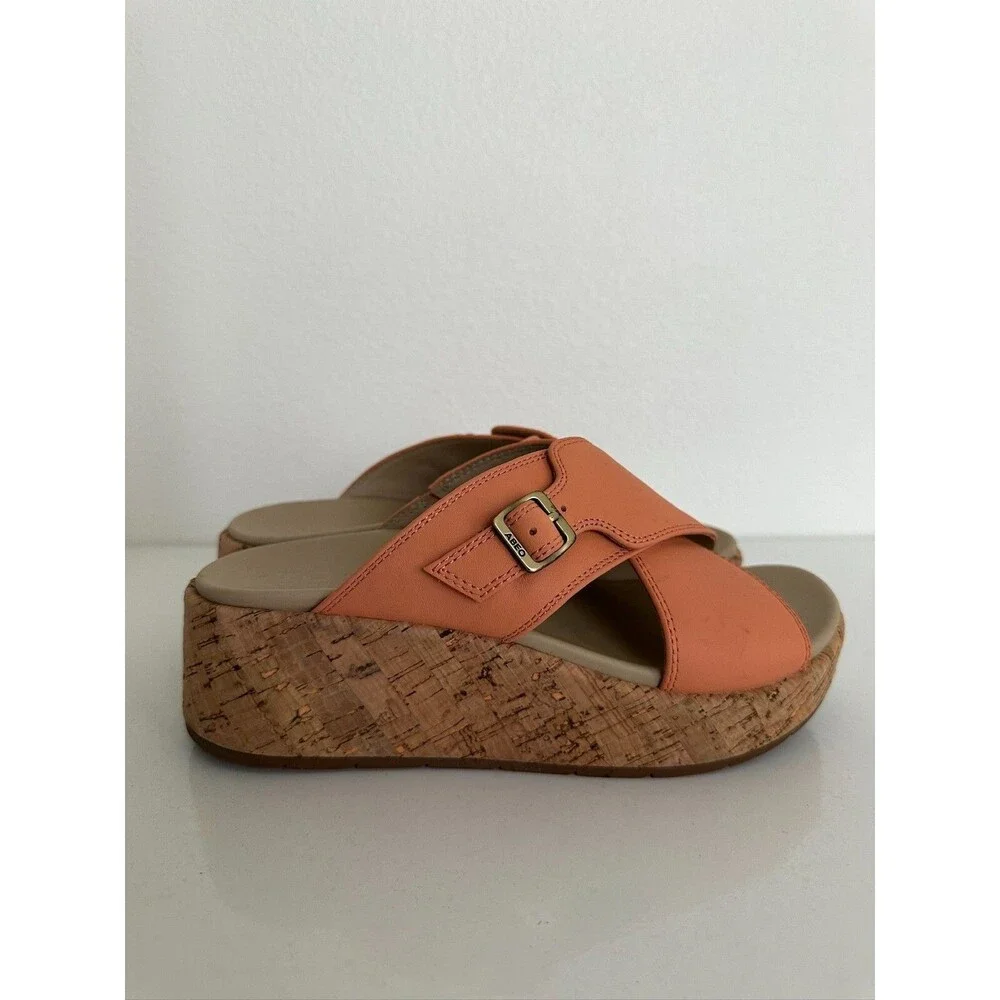 ABEO Dylan Platform Criss Cross Sandal Orange Leather Orthopedic Women's 6.5